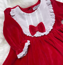 Load image into Gallery viewer, Red Velour Bib Dress and Headband Set
