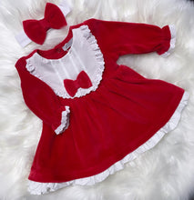 Load image into Gallery viewer, Red Velour Bib Dress and Headband Set
