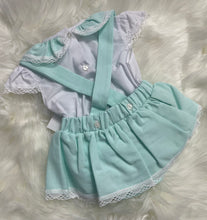 Load image into Gallery viewer, Mint Bow Dungarees Skirt and Blouse Set
