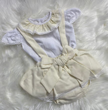 Load image into Gallery viewer, Lemon Bow Dungarees Skirt and Blouse Set - 18M
