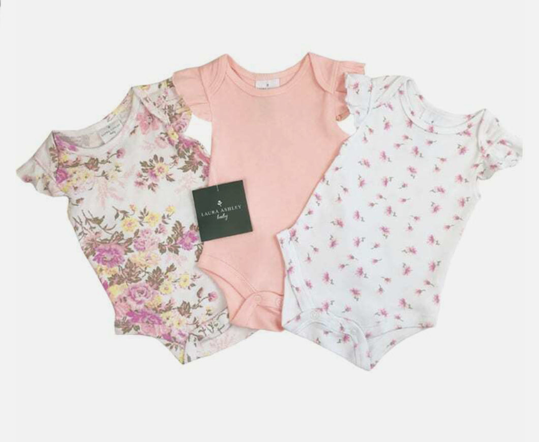 Laura Ashley 3pk Bodysuits - peach floral