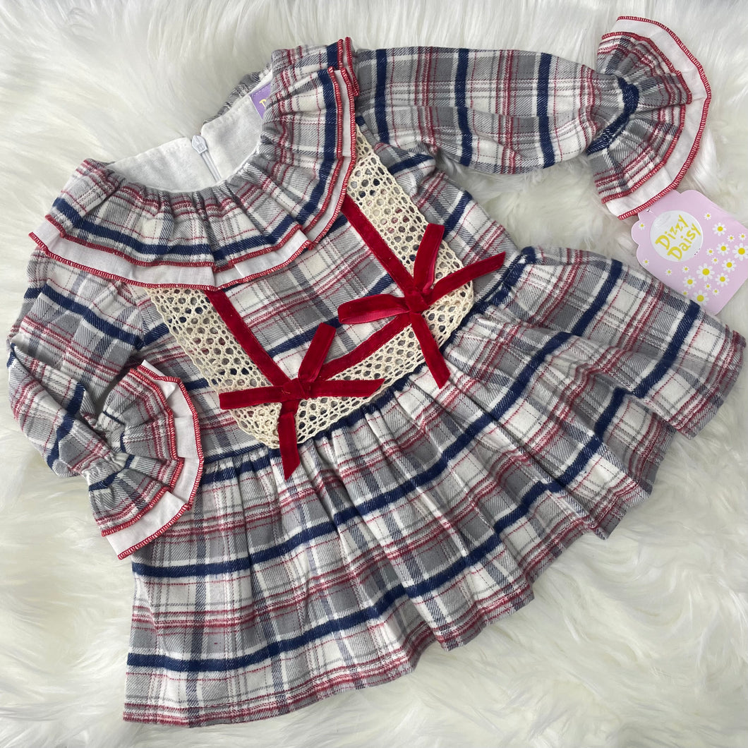 Brushed Tartan Lace and Bows Dress