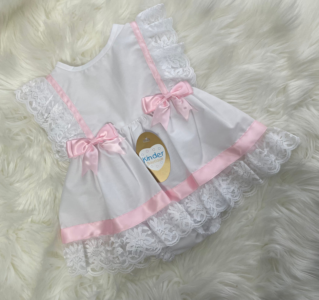 Kinder Boutique Sleeveless Lace Trim Dress Set - 3-6M