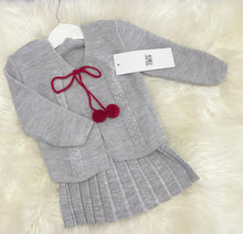 Load image into Gallery viewer, Grey/Red Knitted Pom Pom Skirt Set - 3M
