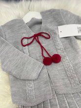Load image into Gallery viewer, Grey/Red Knitted Pom Pom Skirt Set - 3M
