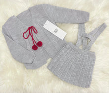 Load image into Gallery viewer, Grey/Red Knitted Pom Pom Skirt Set - 3M
