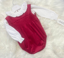 Load image into Gallery viewer, Red Velvet Smocked Bow Romper and Blouse Set

