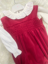 Load image into Gallery viewer, Red Velvet Smocked Bow Romper and Blouse Set
