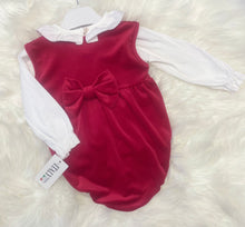Load image into Gallery viewer, Red Velvet Smocked Bow Romper and Blouse Set
