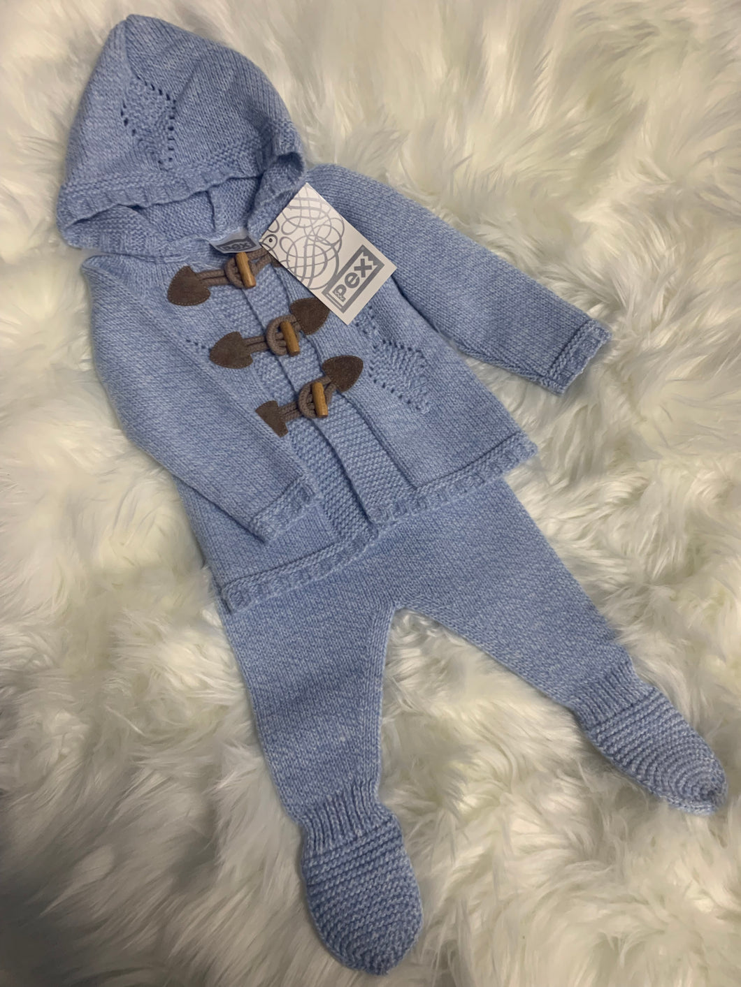 Blue Pex Duffle Cardigan and Pants Set