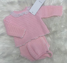 Load image into Gallery viewer, Knitted Jam Pant and Bonnet Set - Pink
