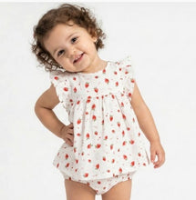 Load image into Gallery viewer, Cotton Strawberry Frilled Top &amp; Bloomers Set

