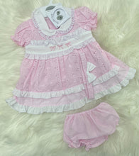 Load image into Gallery viewer, Broderie Anglaise Smocked Bows Dress, Pants &amp; Headband Set
