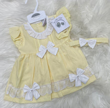Load image into Gallery viewer, Bows &amp; Lace Dress, Pants &amp; Headband Set
