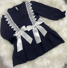 Load image into Gallery viewer, Navy Long Sleeved Bows Dress
