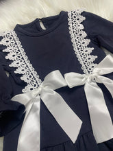 Load image into Gallery viewer, Navy Long Sleeved Bows Dress
