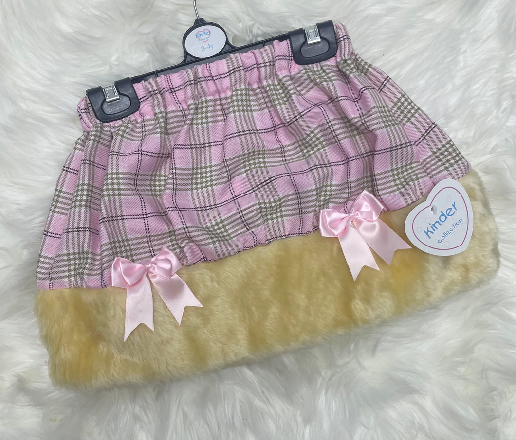 Kinder Fur Trim Checked Skirt - Yellow