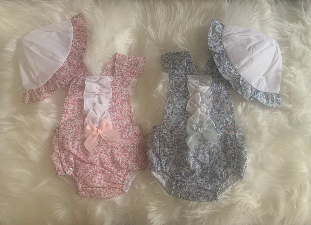 Floral Bow Romper and Hat Set