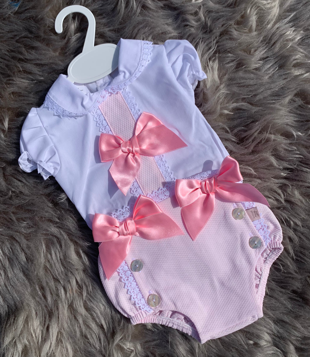 Pink Bow Jam Pants and Blouse Set