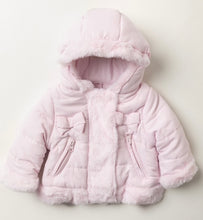 Load image into Gallery viewer, Padded Coat with Faux Fur Trim and Bows
