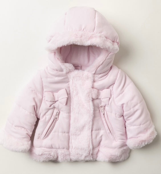 Padded Coat with Faux Fur Trim and Bows