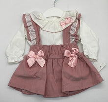 Load image into Gallery viewer, Dusky Pink Dungarees Bow Dress and Blouse Set - 3M
