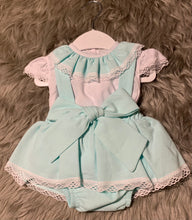 Load image into Gallery viewer, Mint Bow Dungarees Skirt and Blouse Set
