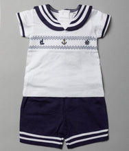 Load image into Gallery viewer, Nautical Smocked Shirt and Shorts Set - 0-3M
