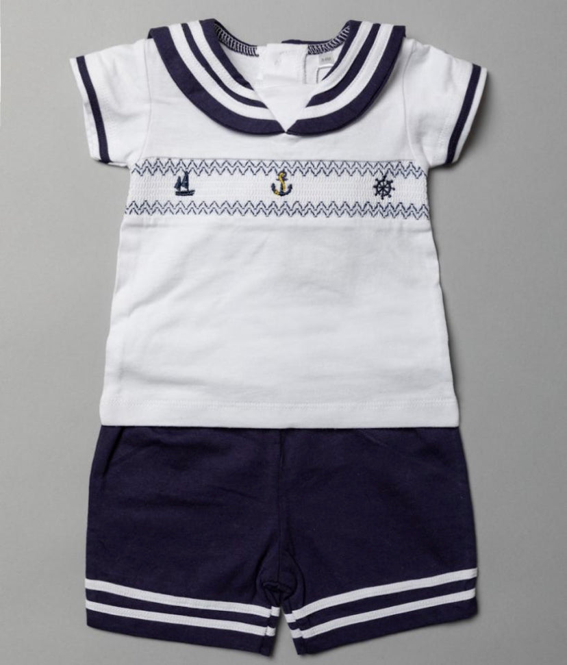 Nautical Smocked Shirt and Shorts Set - 0-3M