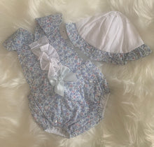 Load image into Gallery viewer, Floral Bow Romper and Hat Set
