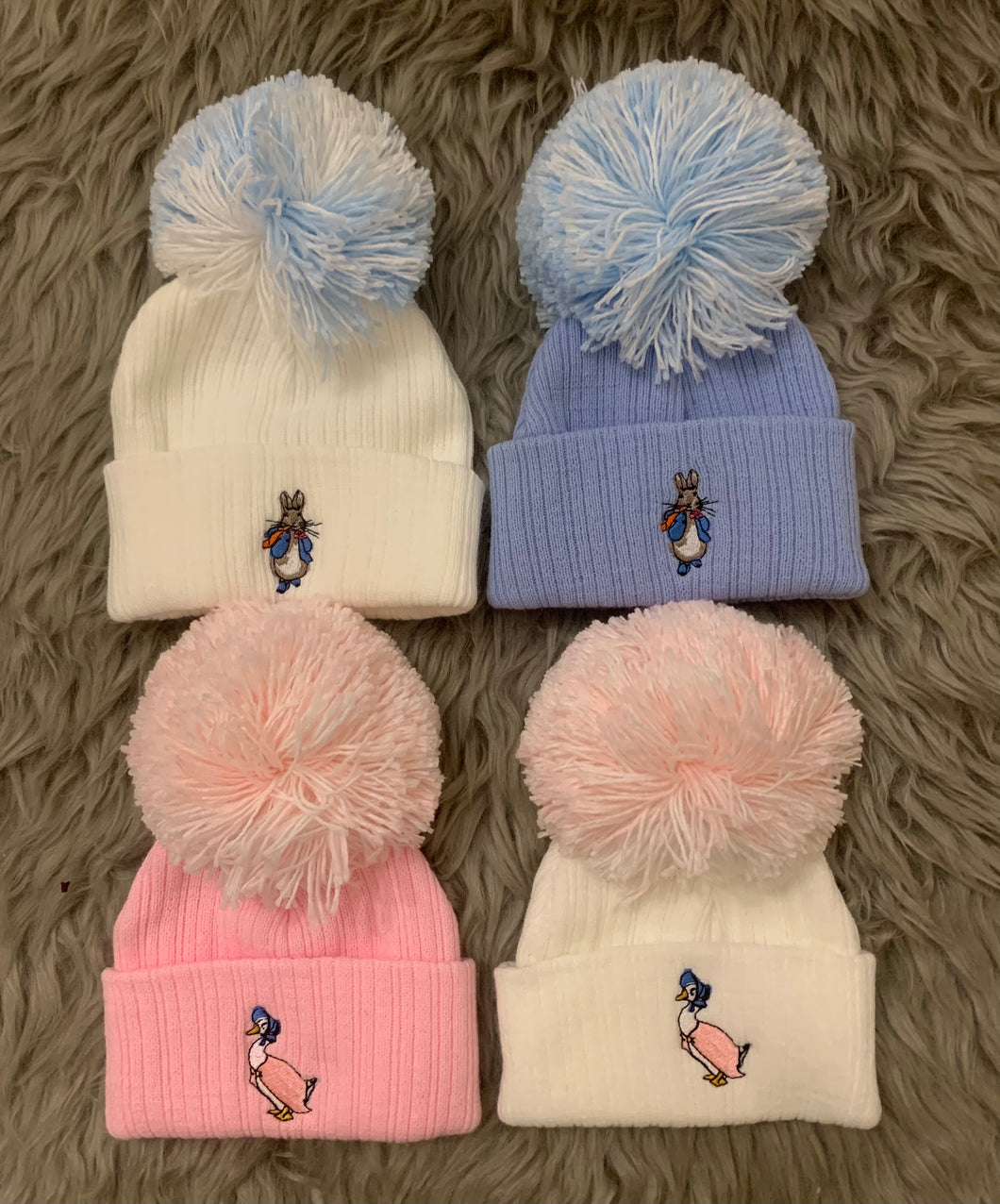 Rabbit and Duck Ribbed Pom Hat