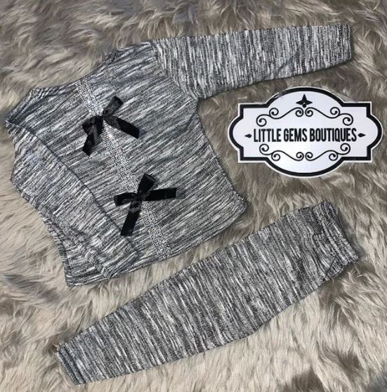 Grey Diamante Bow Back Lounge Suit