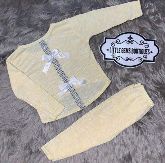 Lemon Diamante Bow Back Lounge Suit