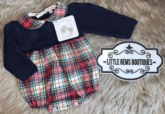 Knitted Navy and Tartan Romper