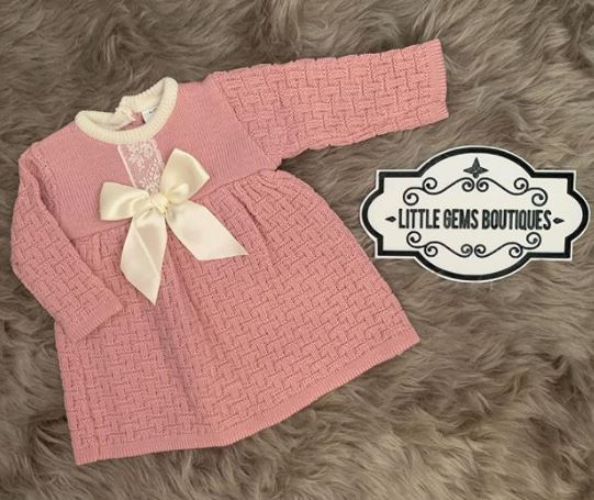 Rose Pink Knitted Bow Dress - 0-3M