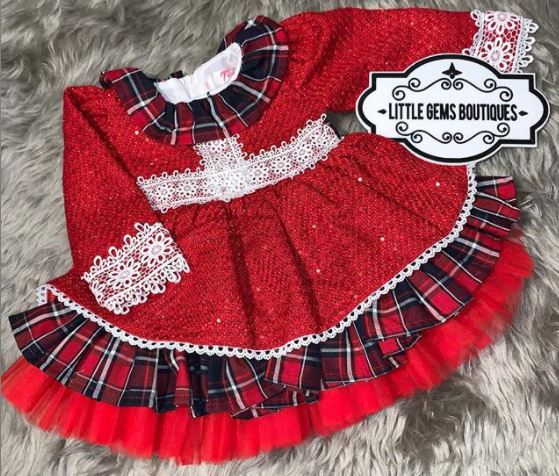 Tartan Puffball Sparkle Dress - 6-9M